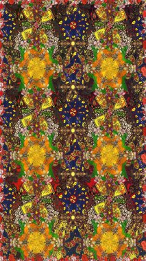 Kahverengi ve sarı renkli çiçekler. Raster illüstrasyonu. El çizimi çiçekleri olan soyut, pürüzsüz desen.