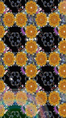 Çizim çiçek deseni duvar kâğıdı olarak kullanılabilir. Siyah renkli çiçekler. Raster illüstrasyonu.