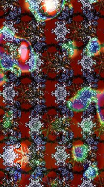 Raster illüstrasyonundaki çiçek desenli çizim. Güzel kumaş deseni. Raster illüstrasyonu. Kırmızı renklerde.