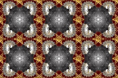 Kusursuz klasik raster altın desenli. Klasik klasik klasik arka plan. Geleneksel oryantasyon süsü. Gri, kahverengi ve bej renklerde altın elementlerle kusursuz desen.