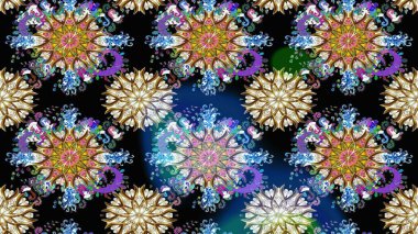 Renkli Bahar Temalı Kusursuz Arkaplan. Raster. Düz Çiçek Elementleri Tasarımı.