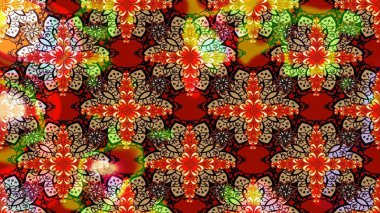 Moda baskıları için zarif bir şablon. Modern çiçek arkaplanı. Parlak renkli çiçekli ve kırmızı yapraklı harika bir çiçek deseni. Halk stili.