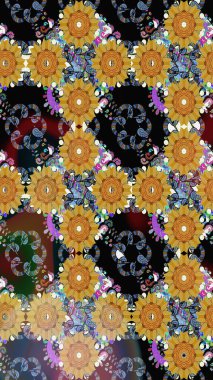 3D çiçekler, eskiz. Raster illüstrasyonu. Sarı renklerde.