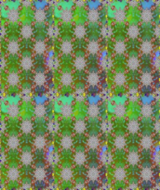 Düz Çiçek Elementleri Tasarımı. Yeşil ve gri renkli çiçekler. Renkli Bahar Temalı Kusursuz Arkaplan. Raster illüstrasyonunda kusursuz çiçek deseni.