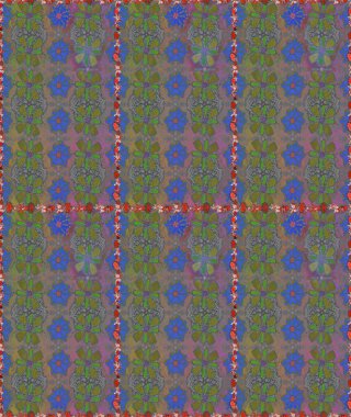 Raster illüstrasyonu. Kusursuz çiçek deseni. Asya tekstil tarzında. Gri ve kahverengi renkli çiçekler. Raster illüstrasyonu.