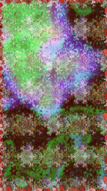 Yeşil renkte çiçekler. Renkli Bahar Temalı, pürüzsüz bir arka plan. Çiçekli, suluboya desenli kusursuz çiçek deseni. Düz Çiçek Elementleri Tasarım Raster illüstrasyonu.