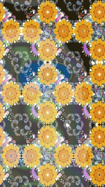 Sevimli çiçek raster deseni. Sarı renkli çiçekler. Renkli Yaz Temalı eskiz kalıbı. Düz Çiçek Elementleri Tasarımı.