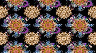 Renkli Yaz Temalı Kusursuz Arkaplan. Güzel kumaş deseni. Güzel, pürüzsüz bir desen. Düz Çiçek Elementleri Tasarımı. Raster çiçekli arka plan. Yazdır.