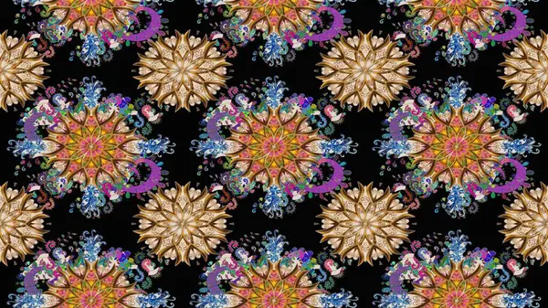 Renkli Yaz Temalı Kusursuz Arkaplan. Güzel kumaş deseni. Güzel, pürüzsüz bir desen. Düz Çiçek Elementleri Tasarımı. Raster çiçekli arka plan. Yazdır.