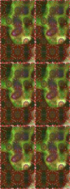 El çizimi çiçekli, soyut, pürüzsüz desen. Raster illüstrasyonu. Kahverengi ve yeşil renkte çiçekler.