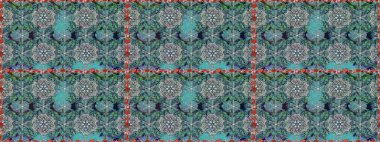 İşlemeli çiçekli, dikişsiz desen. Renkli grunge, soyut arkaplanı kolomavi ve gri çiçeklerle süslüyor. İzler, kumaş, duvar kağıtları, tekstil için raster dokusu.