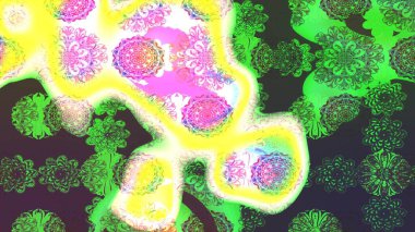 Soyut etnik raster çizim kalıbı. Kabile sanatı boho baskısı, klasik çiçek arkaplanı. Arkaplan dokusu, duvar kağıdı, yeşil renkli çiçek teması.