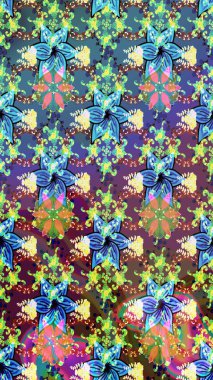 Varicoloblue Raster çizimi. Küçük çiçekteki sevimli çiçek deseni. Birçok mavi soyut çiçekli tropikal çizim deseni.