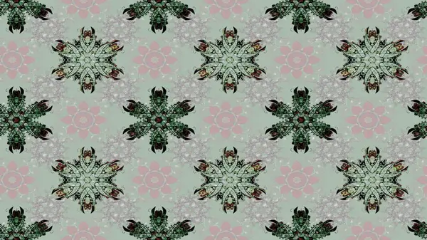 Suluboya elle çizilmiş çiçek desenli eskiz deseni. Parlak renkli fantezi çiçekleri, yapraklar, gri renkli tomurcuklar.