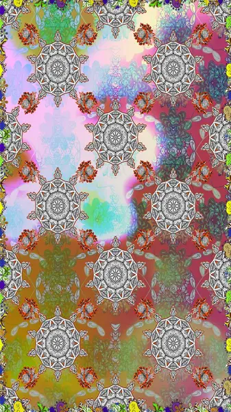 Raster çiçek izi. Çiçek grisi ve nötr dikişsiz desen. Klasik taslak çizimi.