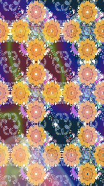 Klasik çiçek tasarımı elementleri. Mavi kıvırcık çiçekler mavi renkte şekillenir. Raster illüstrasyonu.