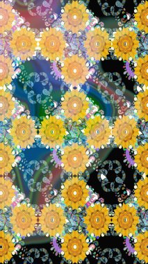 Çiçek deseni. Raster illüstrasyonu. Chichi 'nin kumaş kalıbını çiz. Renkli Bahar Teması eskiz kalıbı. Düz Çiçek Elementleri Tasarımı.