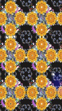 Çiçek ve yapraklı karalama şeklinde Raster çiçek deseni. Gri renklerde bahar çiçekleri. Raster illüstrasyonu.