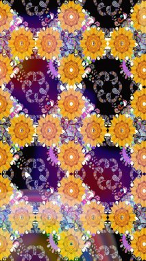 Şirin çiçekler. Çizgi çizimi kalıbı. Raster Moda kumaş deseni.