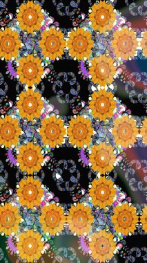 Parlak çiçekli kolaj çiçeği sarısı. Çiçekli zambakların eskiz geçmişi. Çiçek tasarımı için inanılmaz kolaj cennet tarzı..