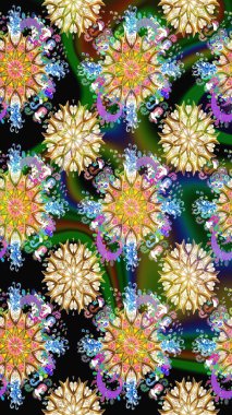 Parlak renkli çiçekli ve yeşil yapraklı harika bir çiçek deseni. Moda baskıları için zarif bir şablon. Modern çiçek arkaplanı. Halk stili.