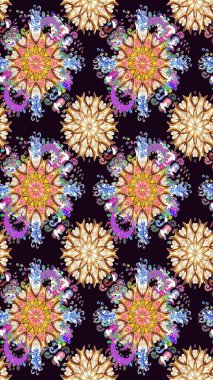 Raster illüstrasyonundaki çiçek desenli çizim. Siyah renklerde. Güzel kumaş deseni. Raster illüstrasyonu.