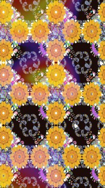 Raster illüstrasyonundaki çiçek desenli çizim. Sulu boya tarzında sarı renkte çiçekler.