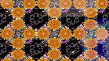 Siyah renkte sevimli çiçekler. Küçük çiçekli basit bir çiçek çizimi. Moda baskısı, albüm, ambalaj kağıdı ve duvar kağıdı için zarif dekoratif süslemeler. Raster illüstrasyonu.