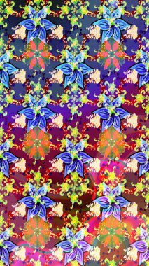 Sketch Colour Spring Theme eskiz kalıbı. Mavi renkli çiçekler. Düz Çiçek Elementleri Tasarımı. Sevimli çiçek raster deseni.