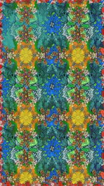 Yumuşak, bahar çiçekleri mavi ve yeşil renklerde. Çiçekli, pürüzsüz bir desen. Raster illüstrasyonu. Raster çiçekleri klasik tarzda resmedilir..