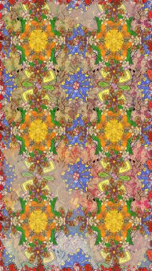 Bej ve kahverengi renkli çiçekler. Düz Çiçek Elementleri Tasarımı. Renkli Bahar Temalı Kusursuz Arkaplan. Sevimli çiçek raster deseni.