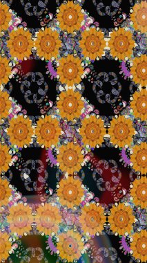 Eskiz arkaplan modeli. Turuncu renkli yapraklı yabani çiçekler. Suluboya, elle çizilmiş. Raster illüstrasyonu.