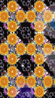 Çiçekli el çizimi çizimi deseni. Modern gelişim sarı raster arka plan duvar kâğıdı illüstrasyon klasik çizgili iz sürme desenli çiçekler, çiçekli süsler.