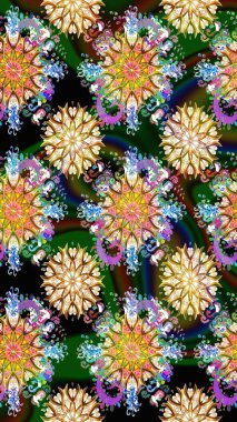 Desen, çizim, çiçek sınırı. Çiçek çelengi. Güzel, parlak, pürüzsüz kumaş, tuval. Kıvırcık, parlak örgü. Eski moda arka plan. Raster illüstrasyonu.