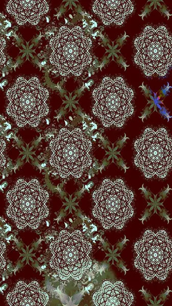 Çiçeksel çizim kalıbının yansıması. Vadinin çiçekleri kahverengi renklerde.