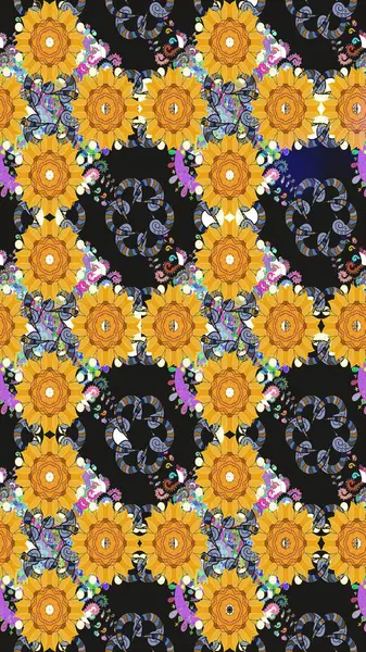 Çiçekli karalama şeklinde Raster çiçek deseni. Gri renklerde bahar çiçekleri. Raster illüstrasyonu.