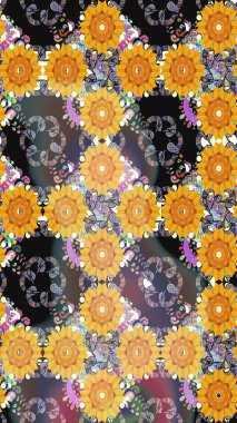 Sarı renkli etnik çiçekli zarif eskiz deseni. Raster Çiçek İllüstrasyonu güzel tekstil..