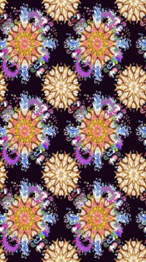 Raster illüstrasyonundaki çiçek desenli çizim. Siyah renklerde. Güzel kumaş deseni. Raster illüstrasyonu.