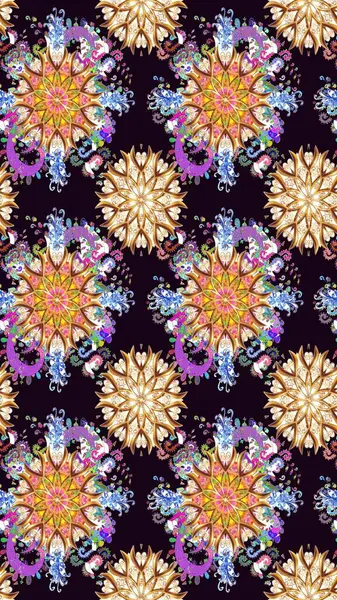 Raster illüstrasyonundaki çiçek desenli çizim. Siyah renklerde. Güzel kumaş deseni. Raster illüstrasyonu.