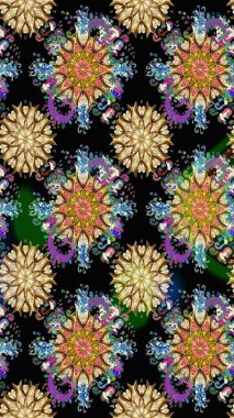 Siyah renkli bitkilerden oluşan parlak çiçekli çizim deseni.