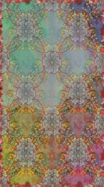 Güzel kumaş deseni. Raster illüstrasyonu. Renkli Bahar Temalı Kusursuz Arkaplan. Kusursuz çiçek deseni. Düz Çiçek Elementleri Tasarımı. Asya tekstil tarzında.