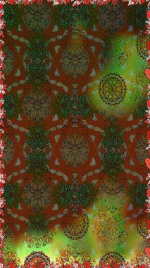 Çiçeksel fantezi tasarımı, parlak bir arka planda, kusursuz bir desen. Renkli Bahar Temalı Kusursuz Arkaplan. Düz Çiçek Elementleri Tasarımı.