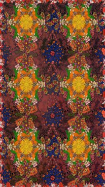 Raster düz çiçekleri pürüzsüz desen. Hediye ambalaj kağıdı, tebrik kartları, posterler ve pankart tasarımı. Kahverengi ve turuncu renkte çiçekler.