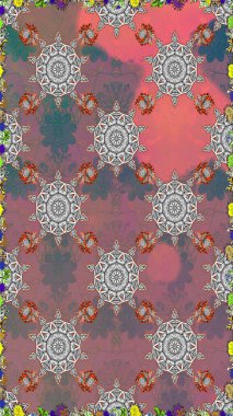 Raster illüstrasyonu. Tomurcukları papatya çiçekleri olan sevimli bir çiçek deseni. Kusursuz bir geçmişi var. Miles Fleur, süslü püslü bir süs. Eski usul. Kumaş, tekstil ve duvar kağıdı baskısı için..