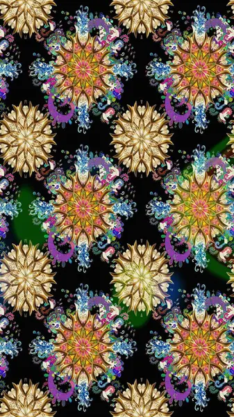 Siyah renkli bitkilerden oluşan parlak çiçekli çizim deseni.