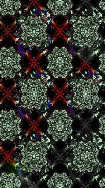 Siyah renkler üzerine çiçek desenli eskiz, el yapımı papatyalar, papatyalar. Tekrarlayan çiçek arkaplanı, zarif siyah çiçekler duvar kağıdı..