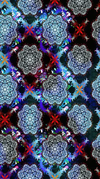 Çiçekli karalama şeklinde Raster çiçek deseni. Yumuşak, bahar çiçekli arka plan. Mavi renkte çiçekler.