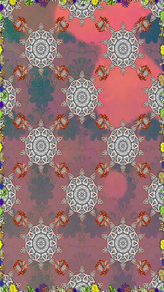 Raster illüstrasyonu. Tomurcukları papatya çiçekleri olan sevimli bir çiçek deseni. Kusursuz bir geçmişi var. Miles Fleur, süslü püslü bir süs. Eski usul. Kumaş, tekstil ve duvar kağıdı baskısı için..