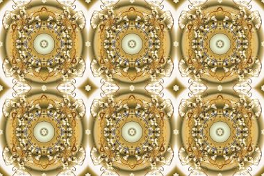 Davetiyeler, kartlar, web sayfası için Raster illüstrasyon. Doğu tarzı element. Çizgi sanatı tasarım şablonu için kusursuz sınır. Altın desenli çiçek dekoru. Bej, nötr kahverengi renkte altın element.