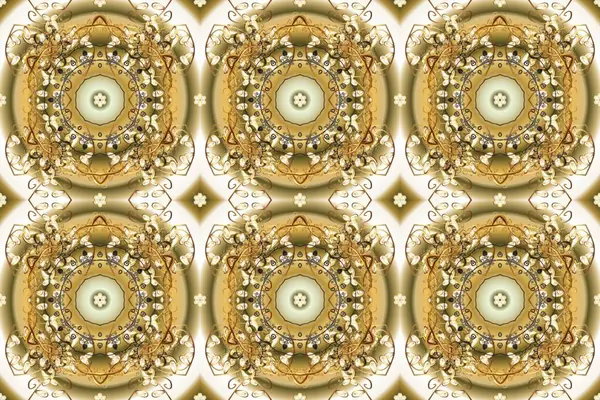 Davetiyeler, kartlar, web sayfası için Raster illüstrasyon. Doğu tarzı element. Çizgi sanatı tasarım şablonu için kusursuz sınır. Altın desenli çiçek dekoru. Bej, nötr kahverengi renkte altın element.